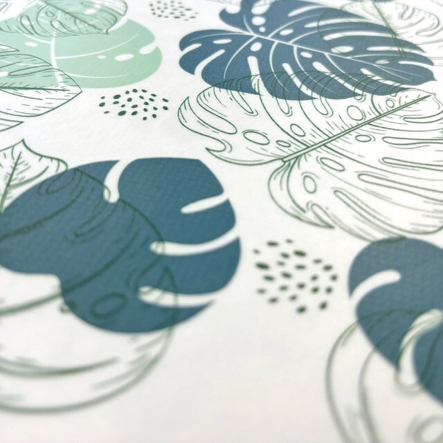 Wachstuch bedruckt blätter weiß