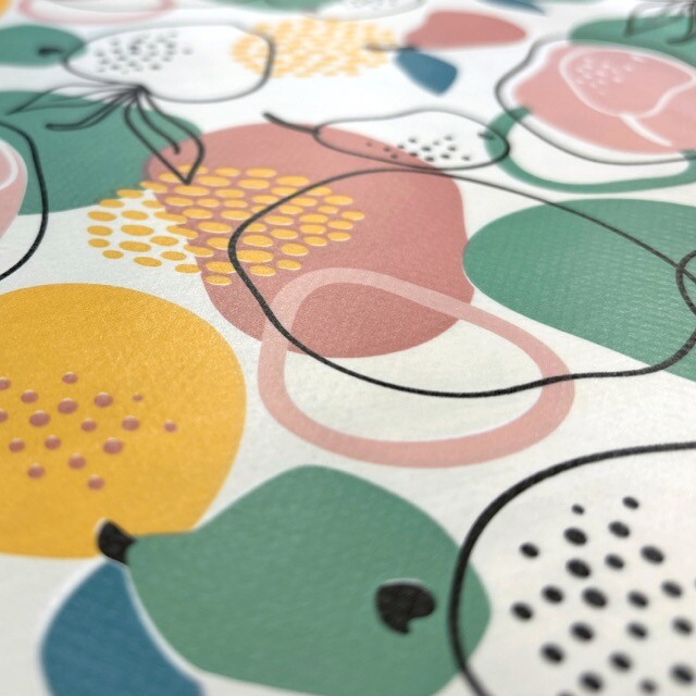 Wachstuch bedruckt obst offwhite