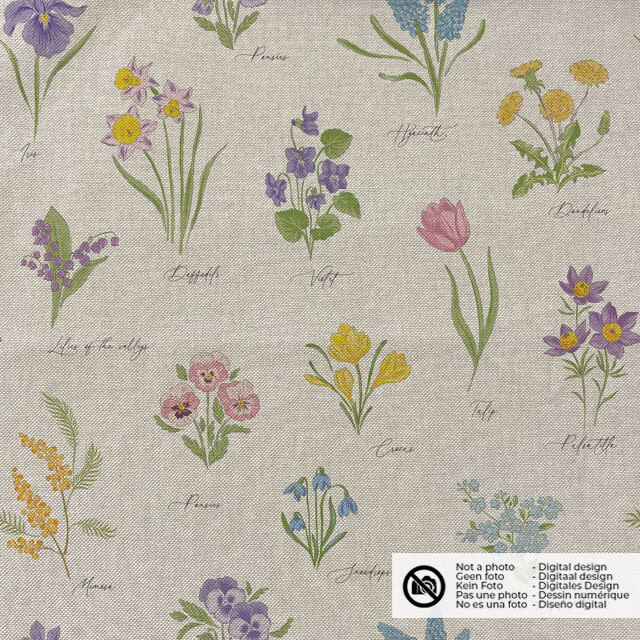 Dekostoff Leinen-Optik Digitaldruck Blumen beige