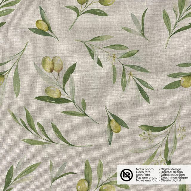 Dekostoff Leinen-Optik Digitaldruck Oliven beige