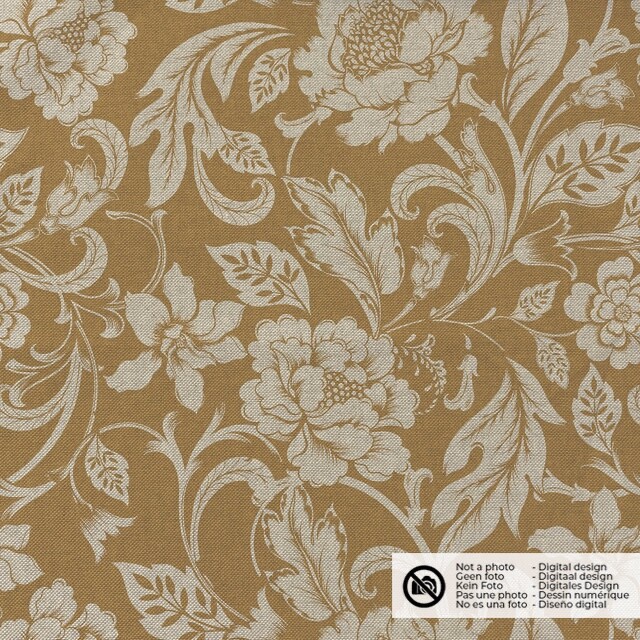 Dekostoff Leinen-Optik Digitaldruck Blumen camel