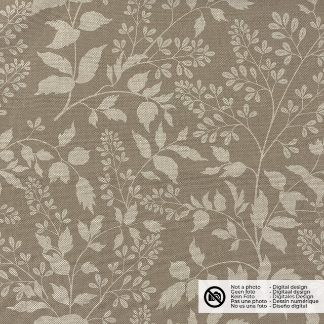 Dekostoff Leinen-Optik Digitaldruck Blätter beige