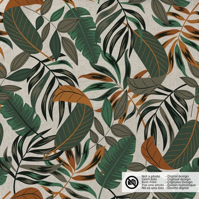 Dekostoff Leinen-Optik Digitaldruck Blätter beige/khaki grün
