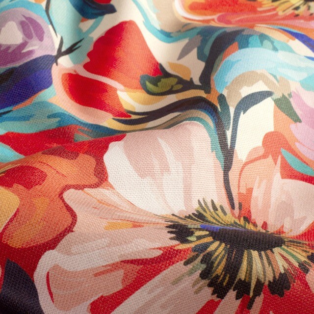 Dekostoff panama digitaldruck blumen fuchsia/aqua