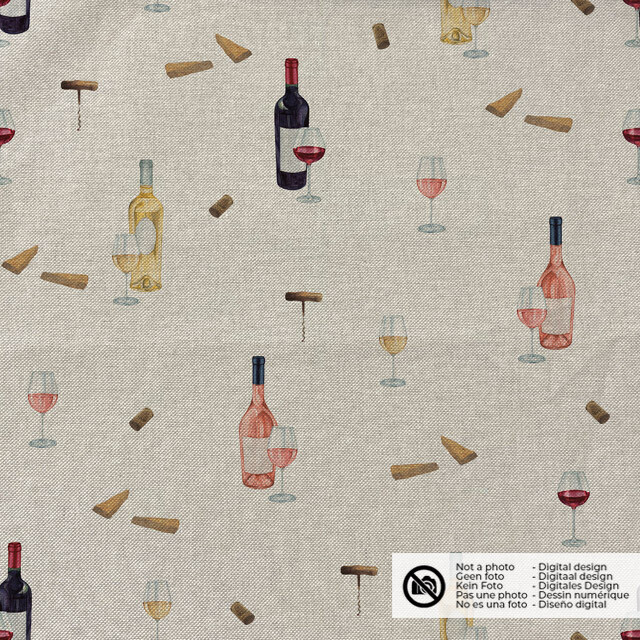 Dekostoff Leinen-Optik Digitaldruck Wein beige