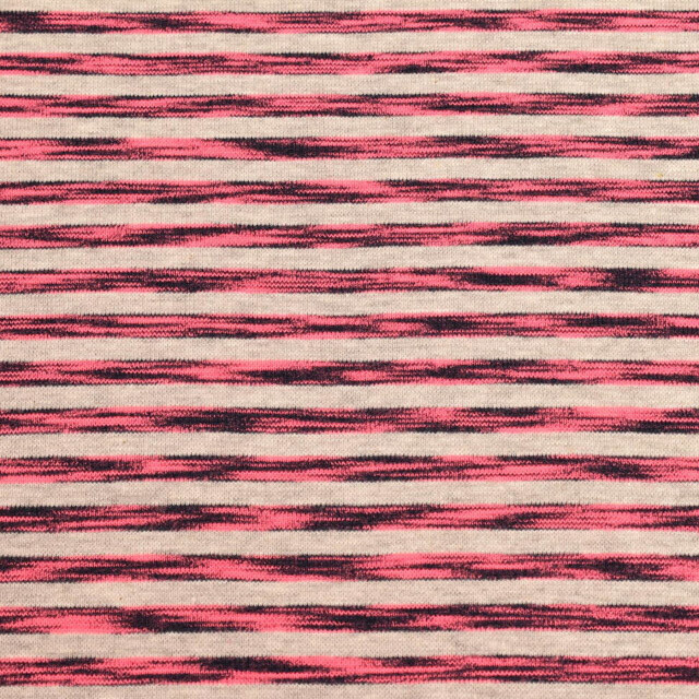 50x70 cm Bündchenstoff gestreift 5mm hellgrau meliert/neon meliert pink