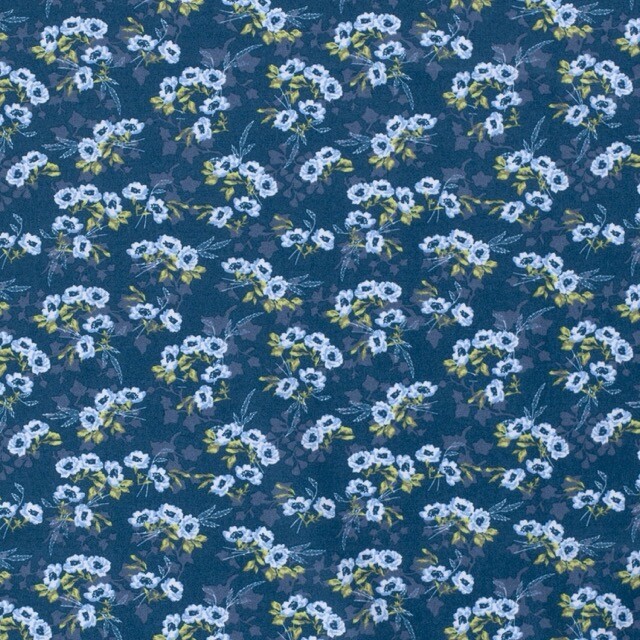 Baumwolle Popeline gemustert Blumen dunkelblau