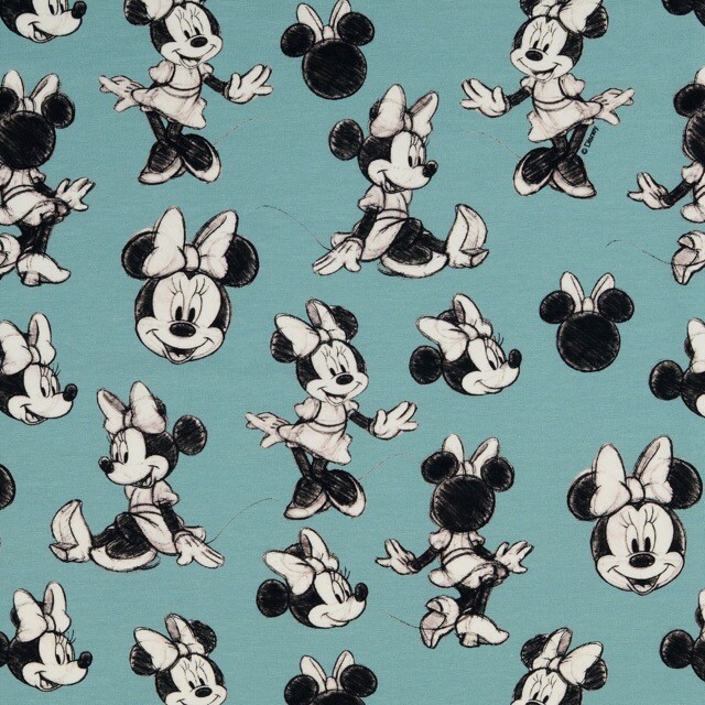 Baumwolljersey digitaldruck minnie mouse hellblau