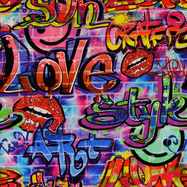 Sweat/french terry digitaldruck graffiti multicolor