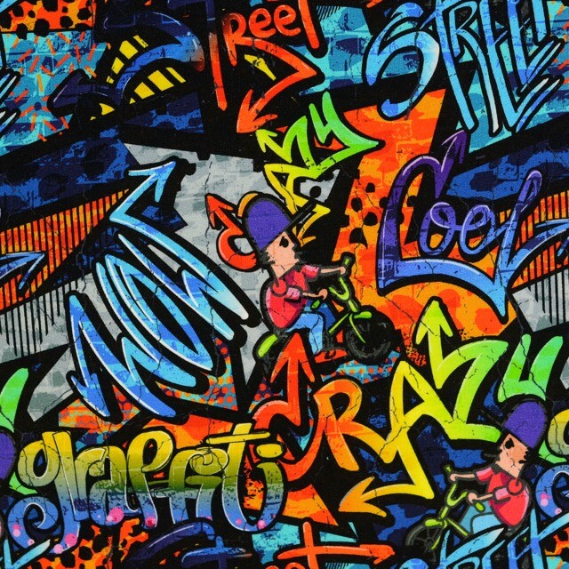 Sweat/french terry digitaldruck graffiti multicolor