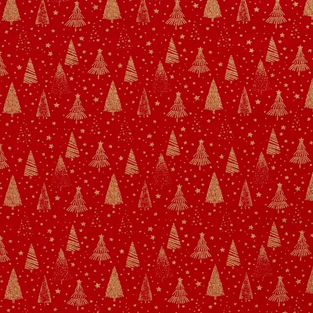 Baumwolle Christmas Bäume rot/gold