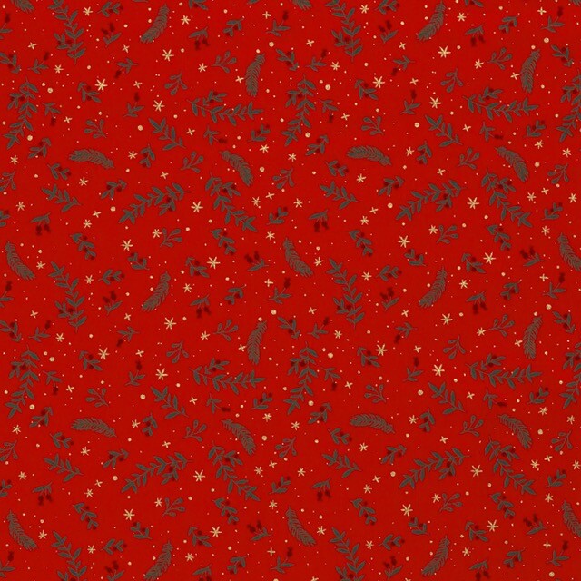 Baumwolle Christmas Zweige rot/gold