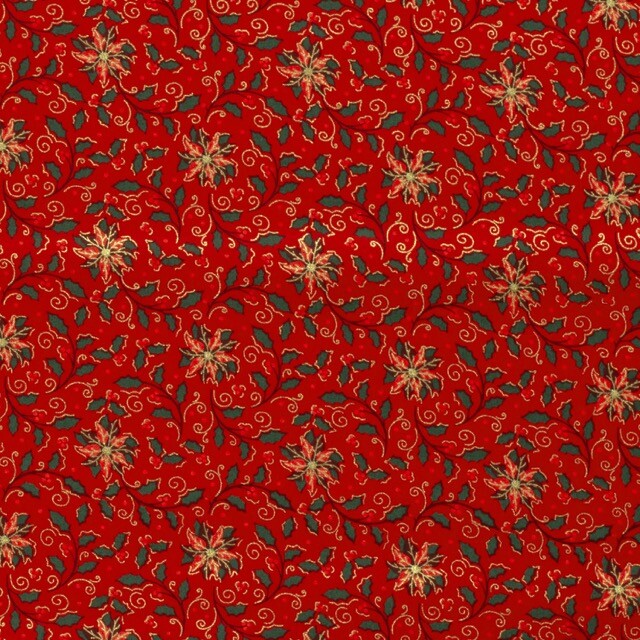 Baumwolle Christmas Kranz/Blumen rot/gold