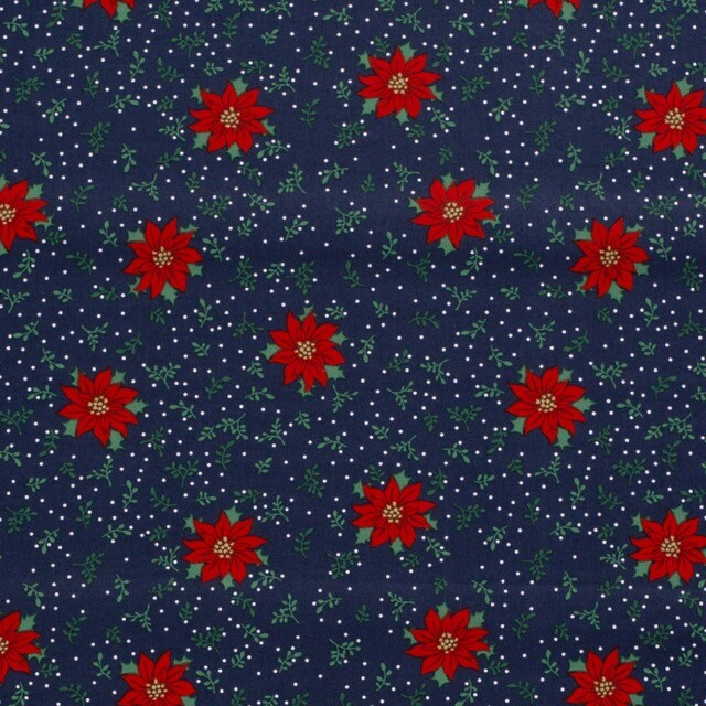 Baumwolle Christmas Blumen marine/gold