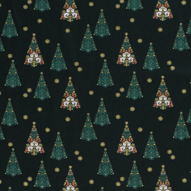 Baumwolle Christmas Bäume grün/gold