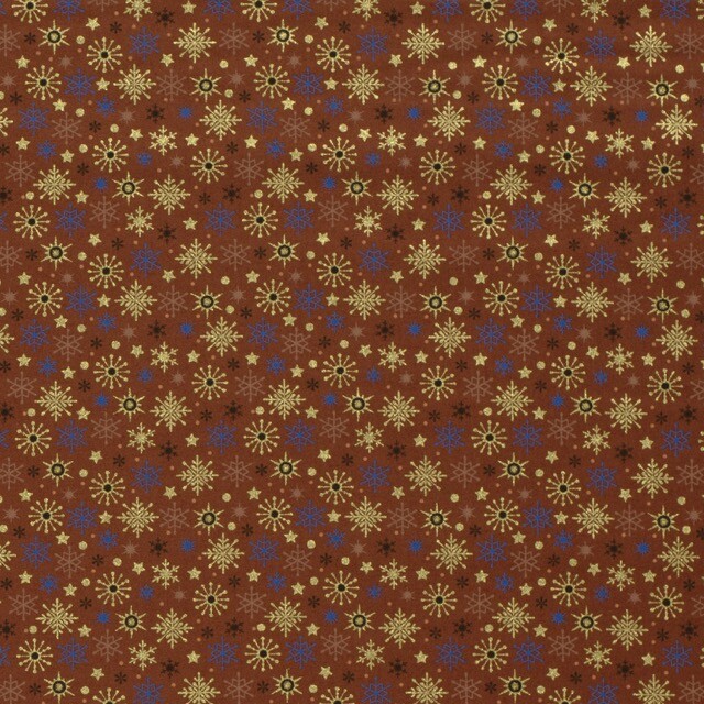 Baumwolle Christmas Schneeflocken brick/gold
