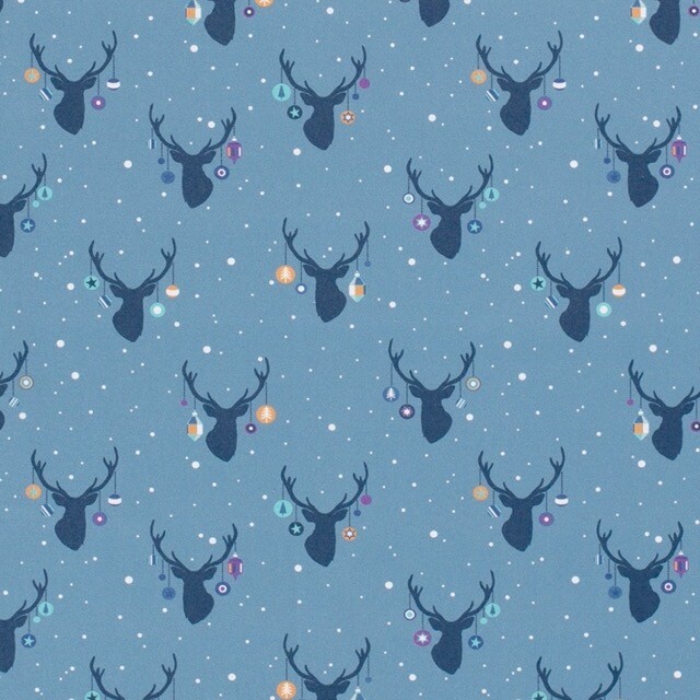 Baumwolle Christmas Hirschkopf indigo