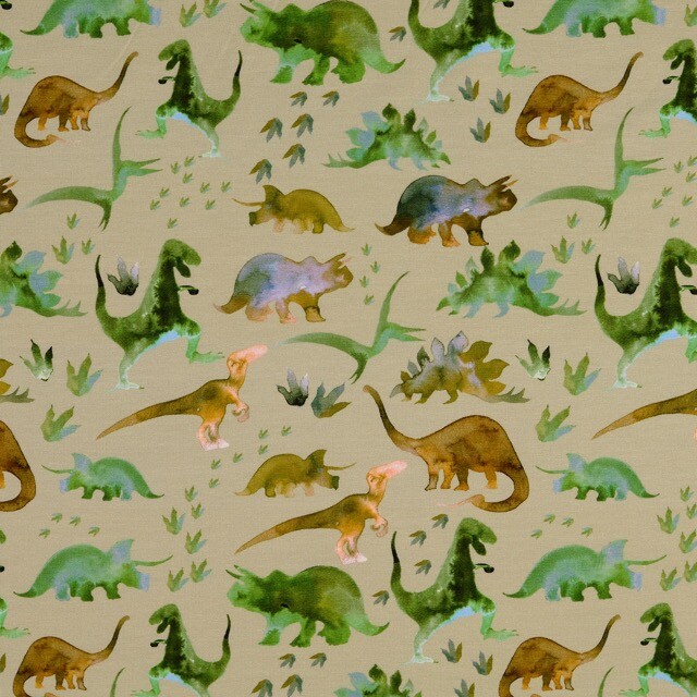 Baumwolljersey organic digitaldruck dinos beige