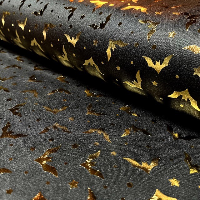 Polyester jersey fledermäuse folie schwarz/gold