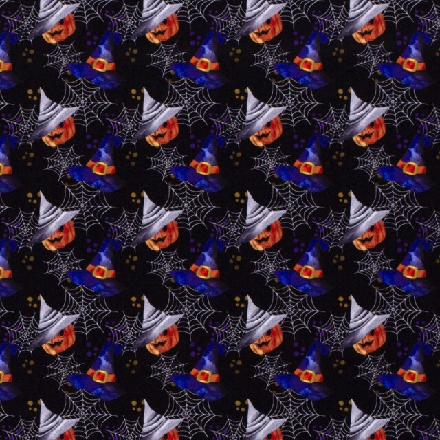 Weicher jersey-stoff kürbisse folie schwarz/multicolor