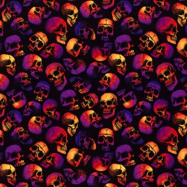 Weicher jersey-stoff totenköpfe folie schwarz/multicolor