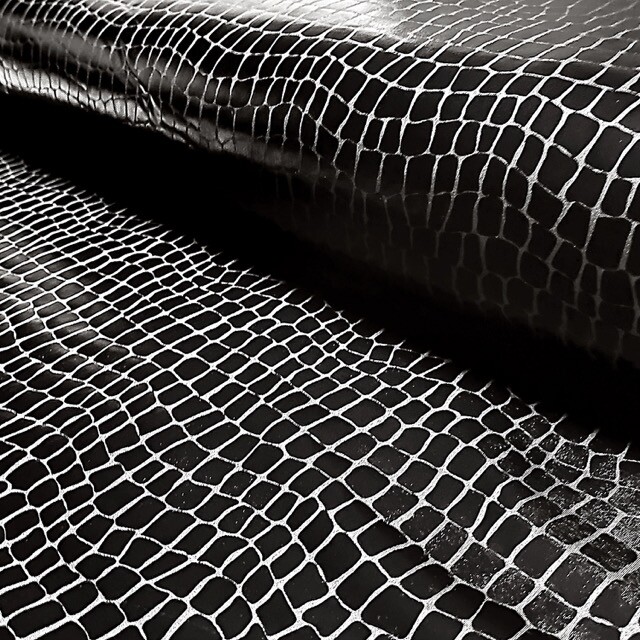 Lamé stretch Foliendruck Kroko schwarz
