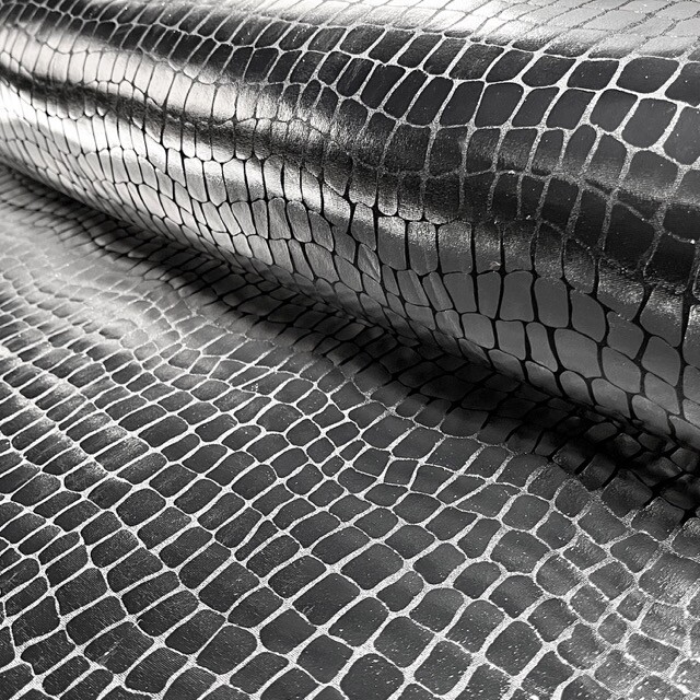 Lamé stretch Foliendruck Kroko silber