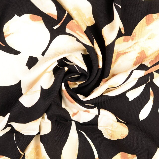 Viskose twill blumen schwarz/beige