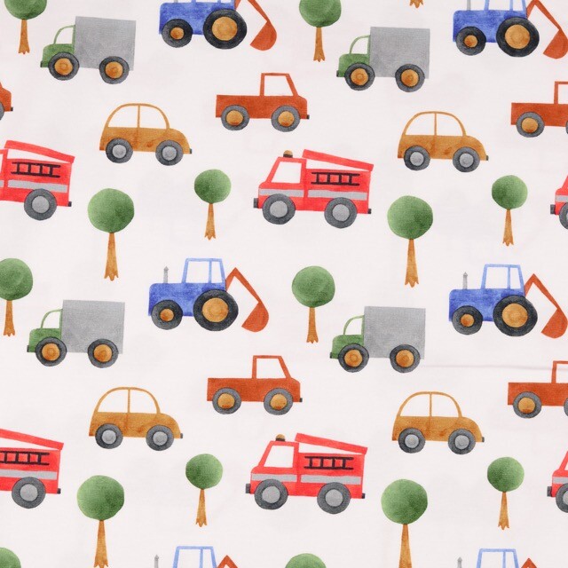 Baumwolljersey digitaldruck fahrzeuge offwhite