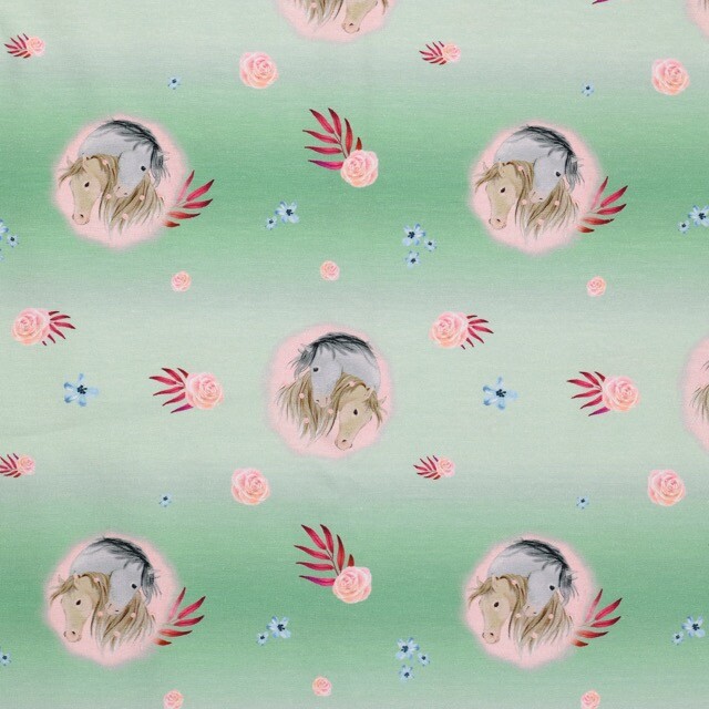 Baumwolljersey digitaldruck pferde grün