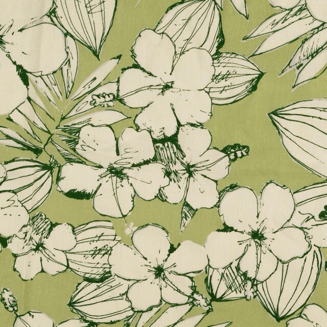 Viskose Leinen gewaschen Blumen lime