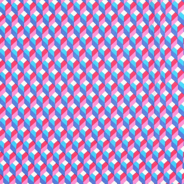 Viskose popeline geometrisch blau/rosa