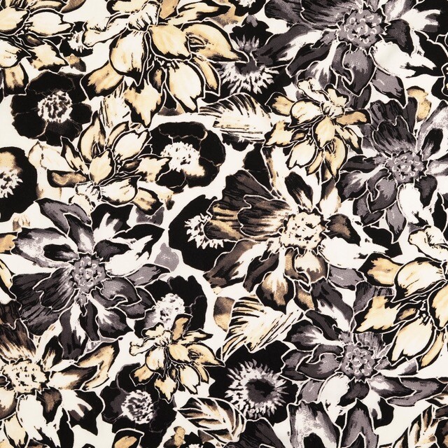 Viskose Popeline Blumen beige
