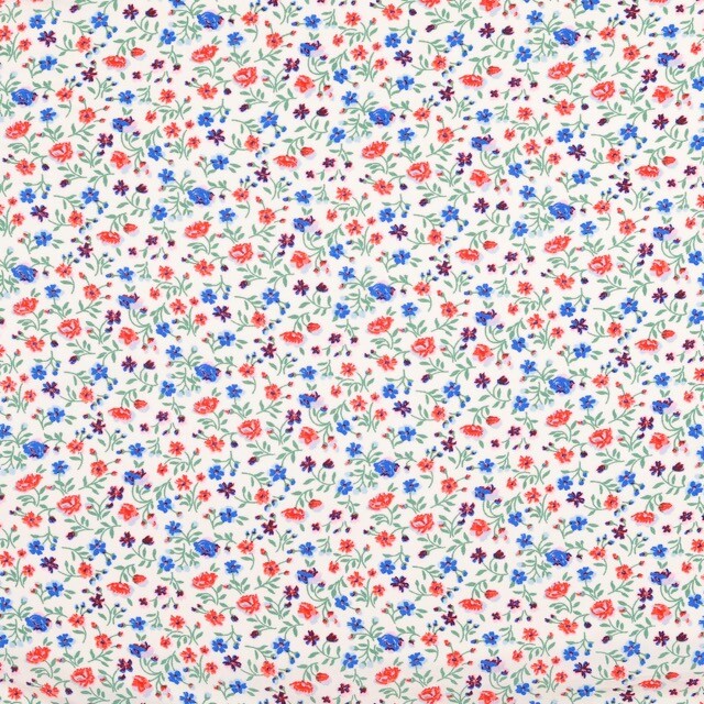 Viskose popeline blumen rot/blau