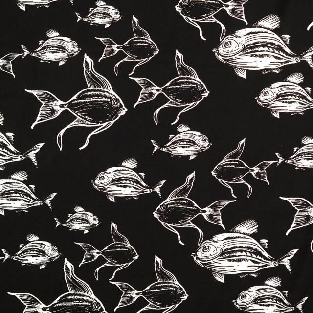 Viskose popeline fische schwarz