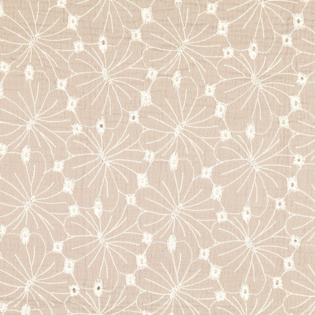 Baumwoll Musselin Stickerei Blumen beige