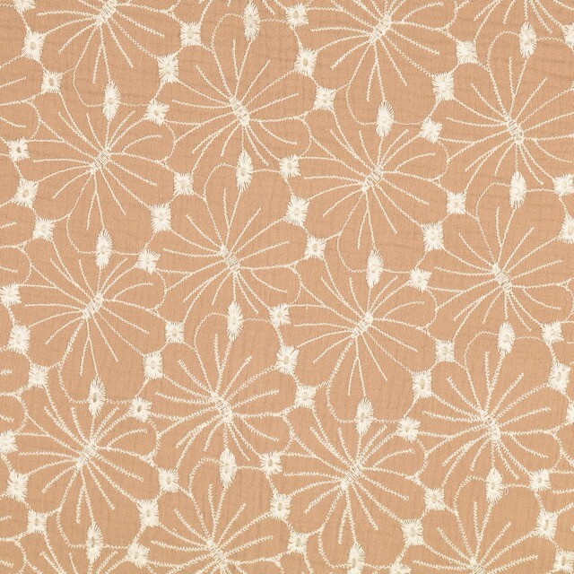 Baumwoll Musselin Stickerei Blumen sand