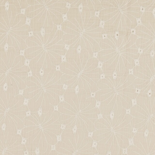 Baumwoll Musselin Stickerei Blumen beige