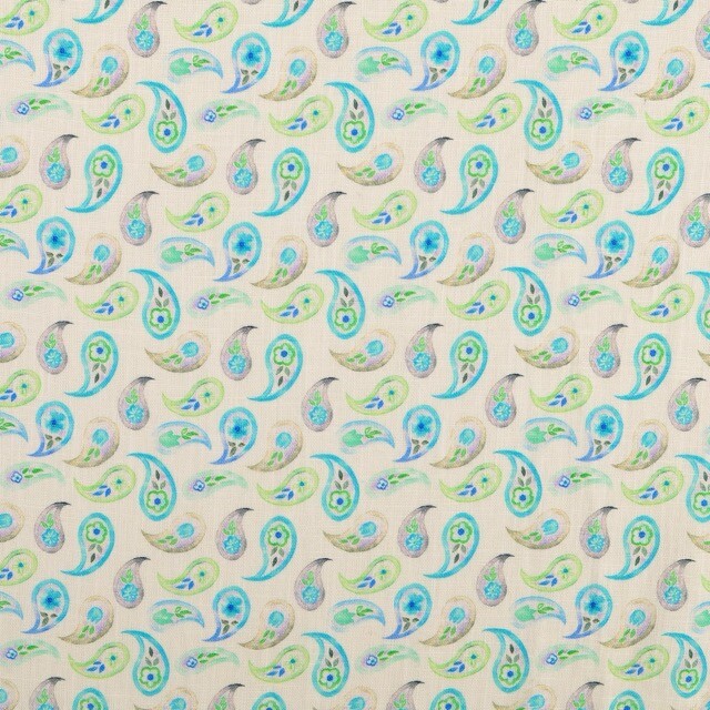 Leinen gewaschen Digitaldruck Paisley türkis