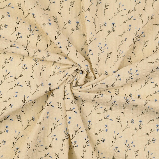 Seersucker vintage blumen jeansblau