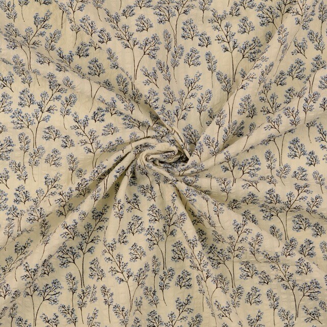 Seersucker vintage blumen jeansblau