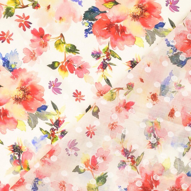 Baumwoll voile scherli digitaldruck blumen natur