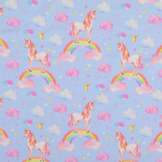 Baumwolljersey digitaldruck regenbogen blau