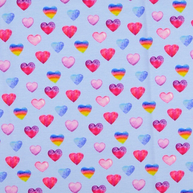 Baumwolljersey digitaldruck herzen blau