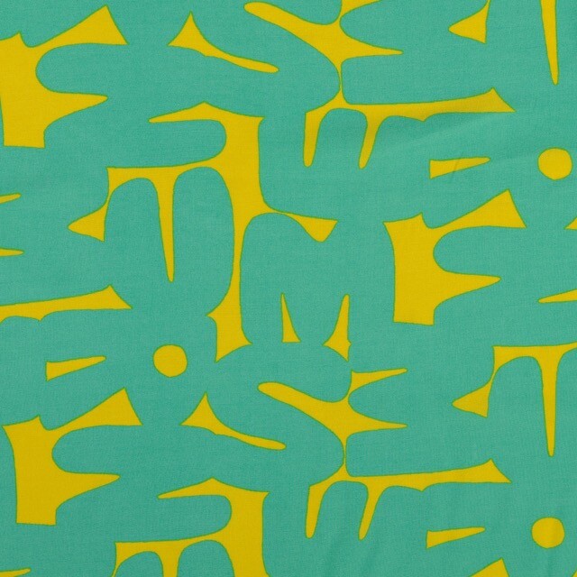 Viskose popeline buchstaben grün/senfgelb