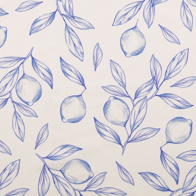 Baumwolle popeline digitaldruck zitronen blau