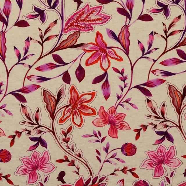 Viskose Leinen Digitaldruck Blumen pink