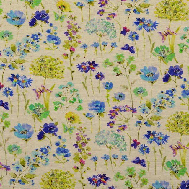 Viskose Leinen Digitaldruck Blumen blau
