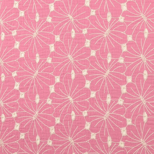 Baumwoll Musselin Stickerei Blumen rosa