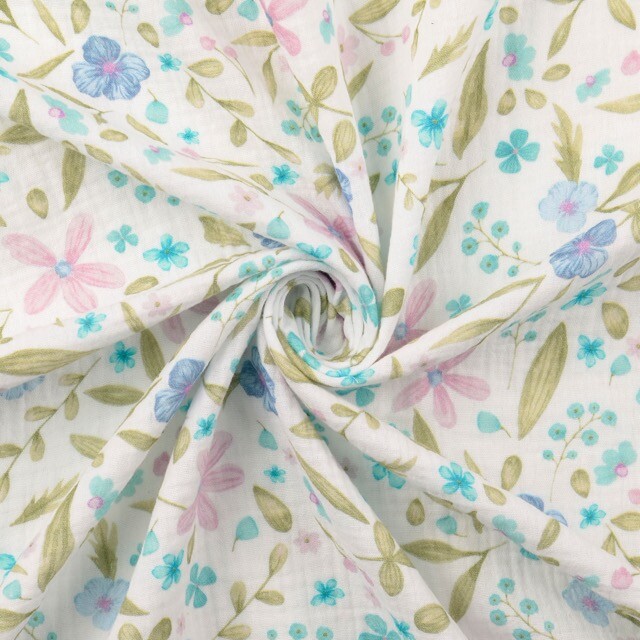 Baumwoll musselin digitaldruck blumen blau